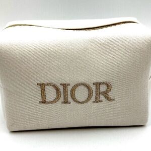 DIOR White Canvas Cosmetic Makeup Zipper Bag Pouch Clutch NWOT